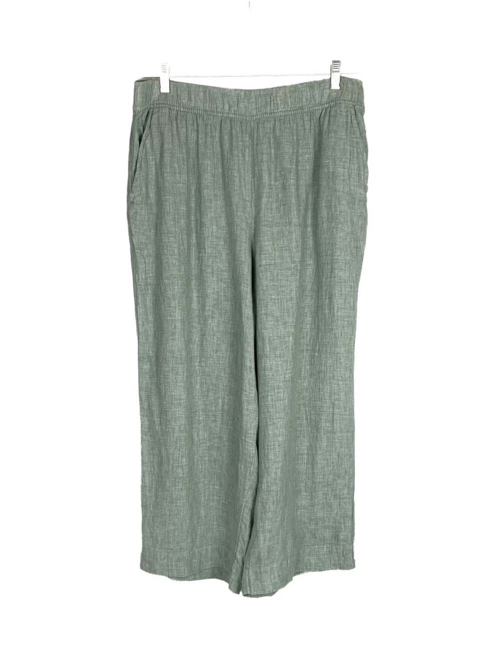 Tahari Essentials Women XL 100% Linen Pull On Pants Wide Leg Pockets Green